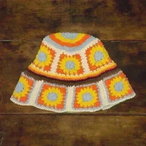 POL Accessories - Crochet Granny Square Boho Bucket Hat